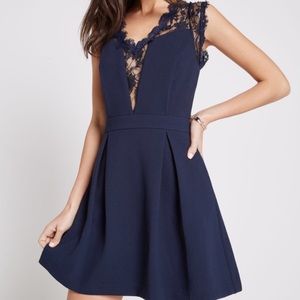 BCBGeneration Navy Lace Back Fit & Flare Dress
